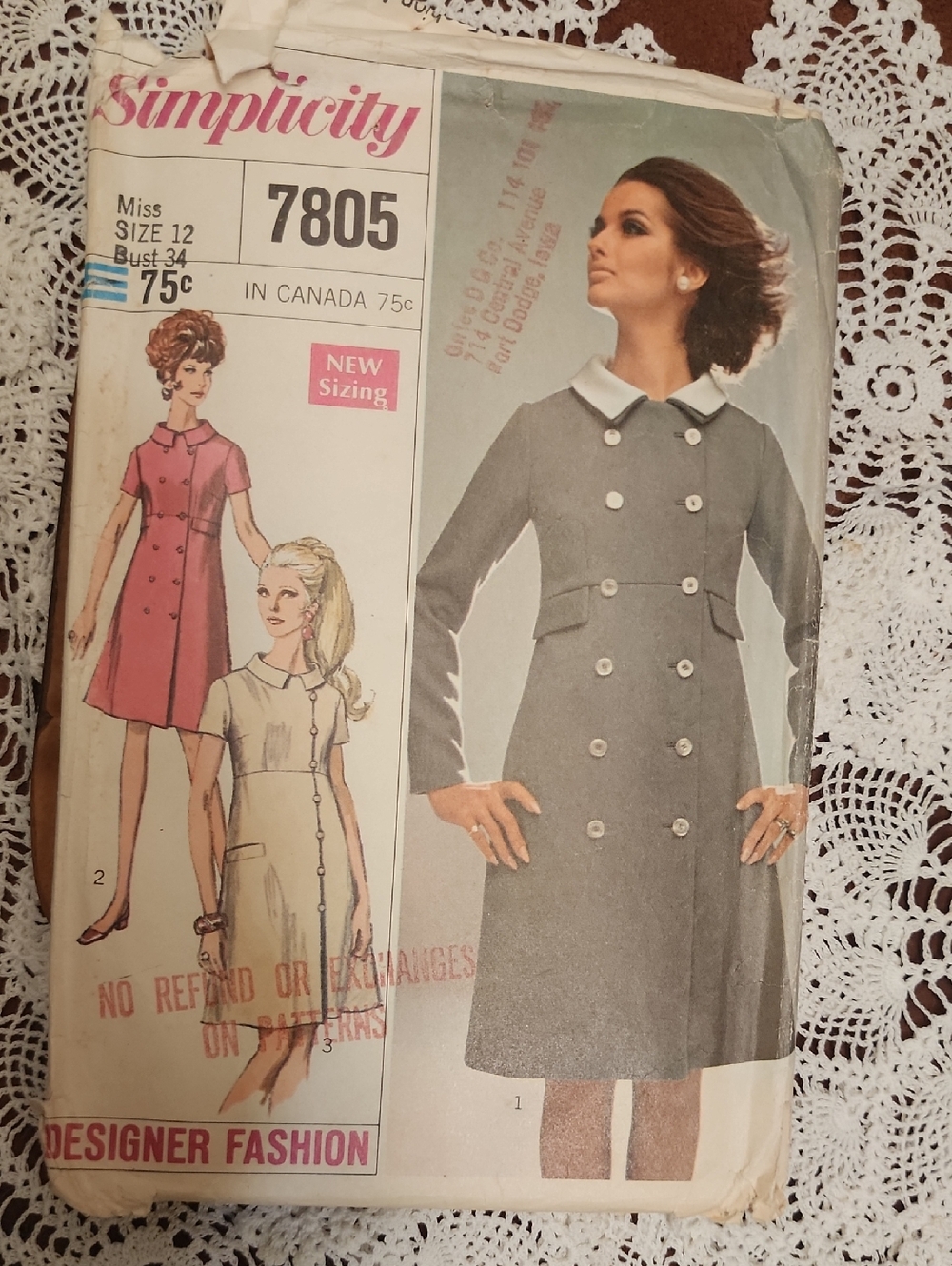 1967 Simplicity Sew Pattern Gray Mini Dress with White Collar